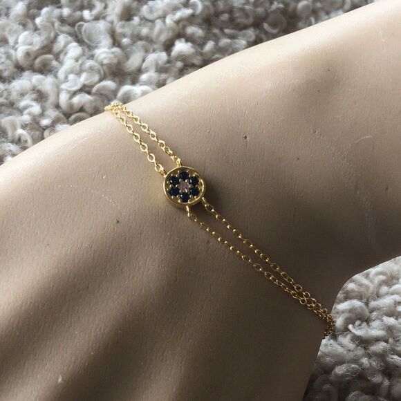 18K Gold Over Sterling Silver Bracelet Blue Cubic Zirconia Delicate Trace Chain - Picture 8 of 13